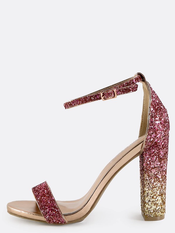 Paillettes Rosa Tacco Con Cinghia Grosso Sandali rCBQthsxd