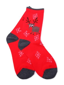 Red Cartoon Print Christmas Sock