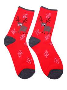 Red Cartoon Print Christmas Sock