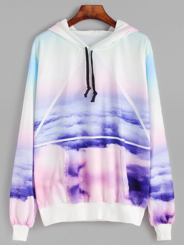 Tasche Dreieck Druck Kapuze Wolke Sweatshirt Und Mit gfyb76