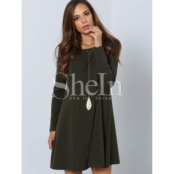 

Dark Green Long Sleeve Designer Casual Dress