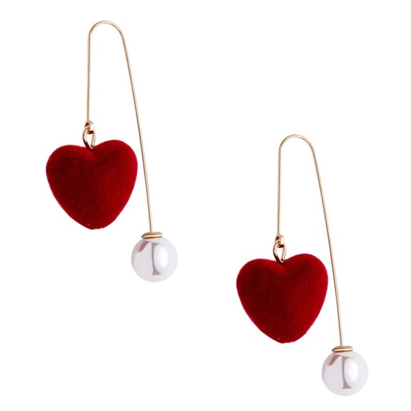 

Burgundy Heart Faux Pearl Personalized Drop Earrings