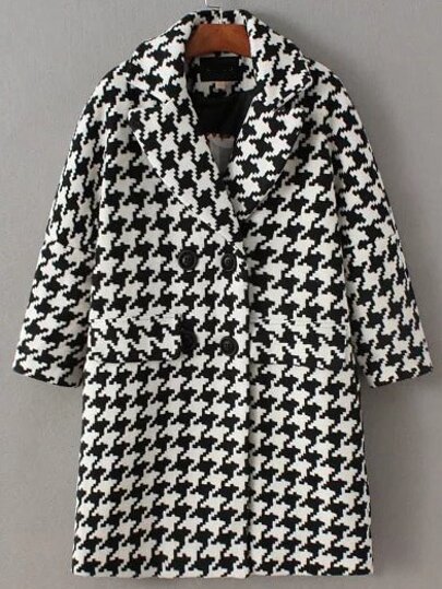 French Avec Blanc Noir Et De Shein Pied Poule sheinside Bouton Veste qntx8ZRWw