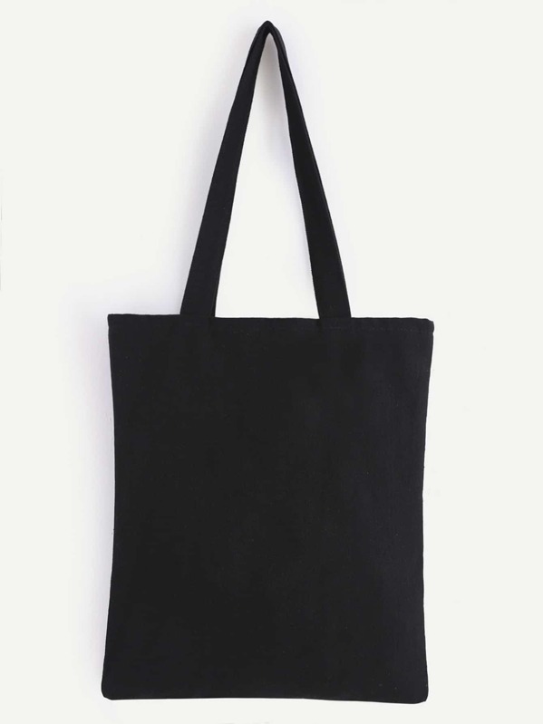Double Layer Black Plain Canvas Tote Bag Shein Sheinside