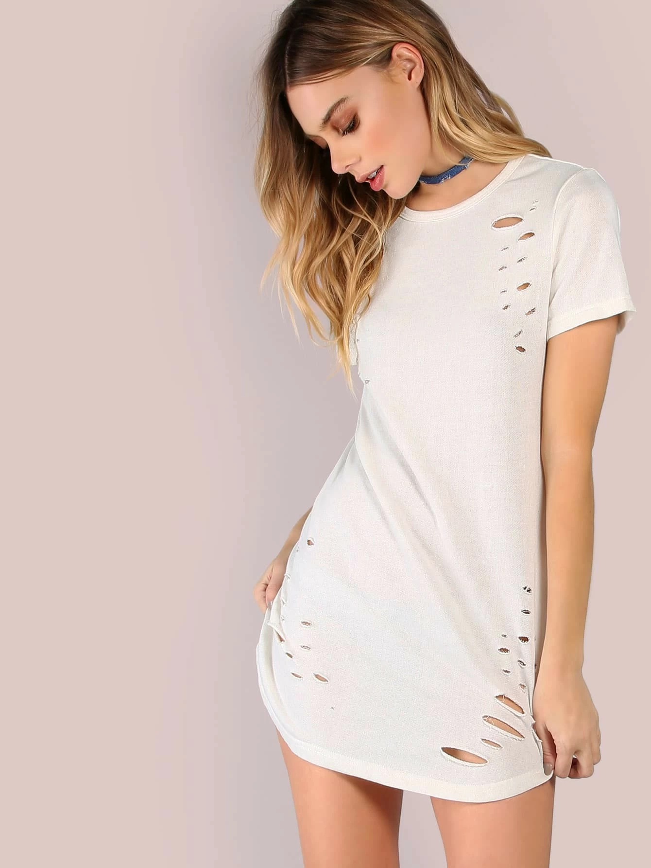 White ripped t shirt dress Clearance