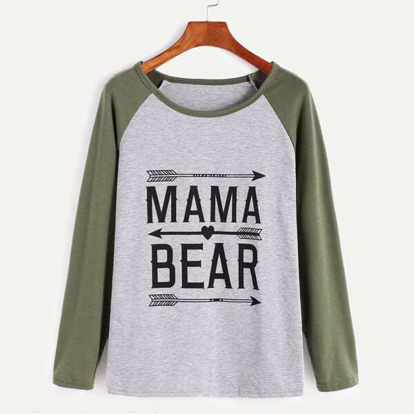 

Contrast Raglan Sleeve Letter Print T-Shirt