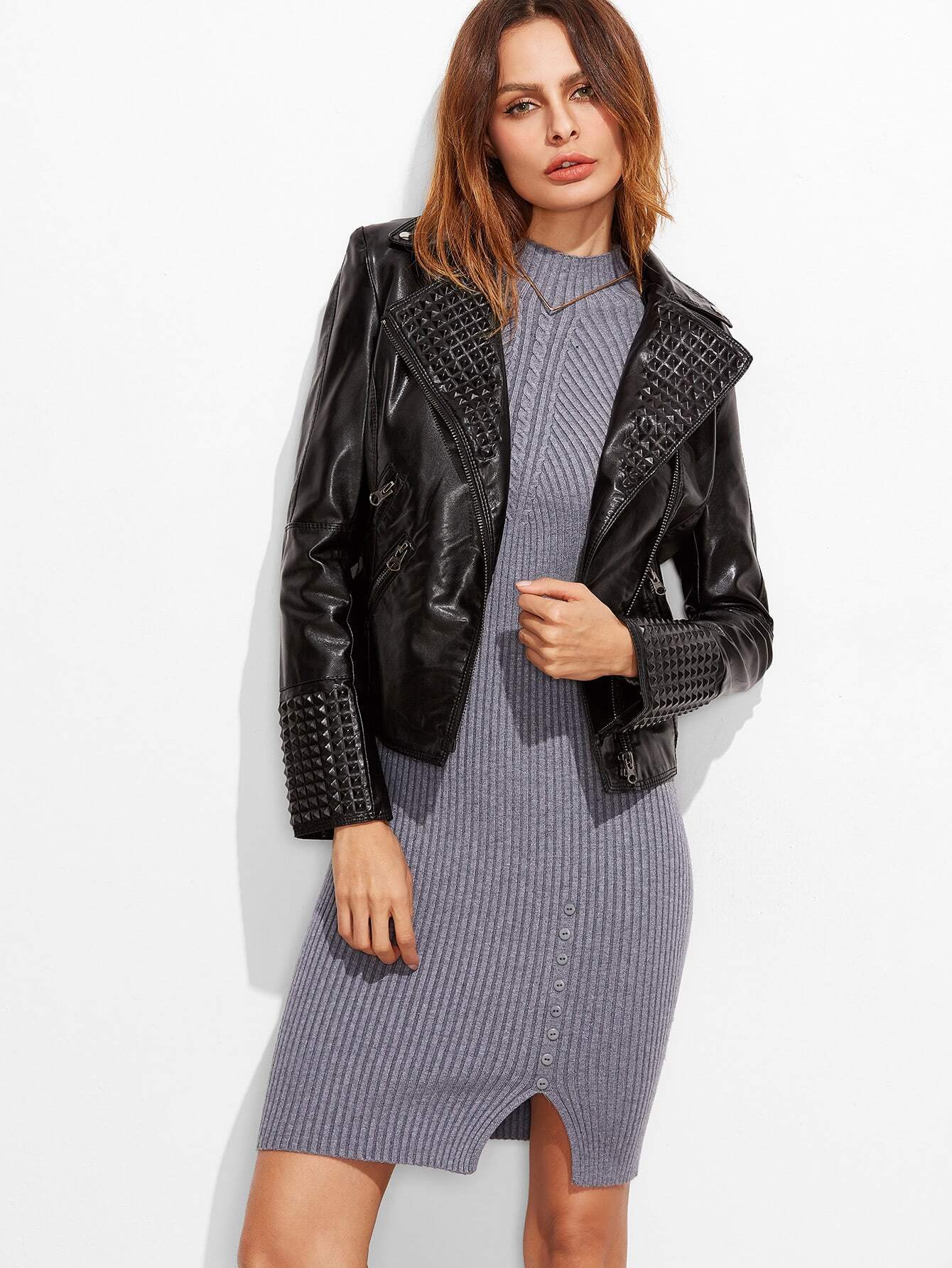 grey ribbed sweater dress