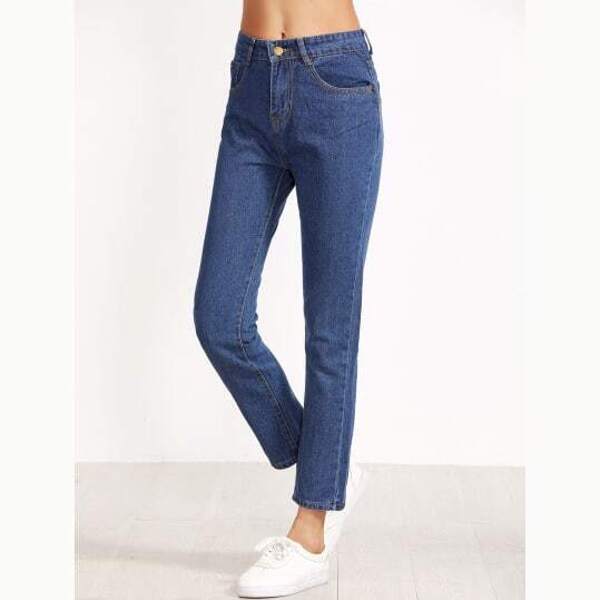 

High Waist Straight Jeans, Navy blue