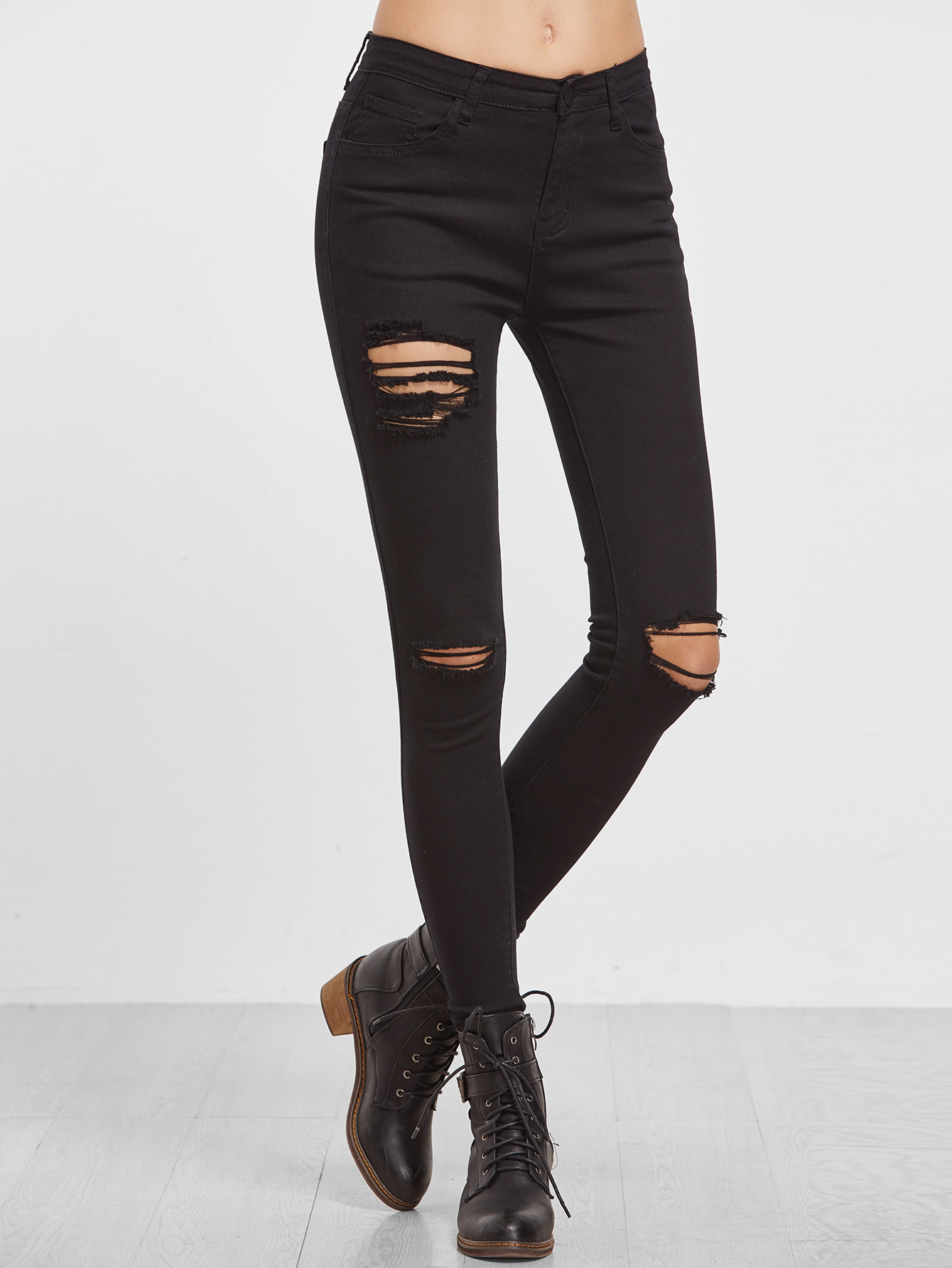 black ripped jeans shein