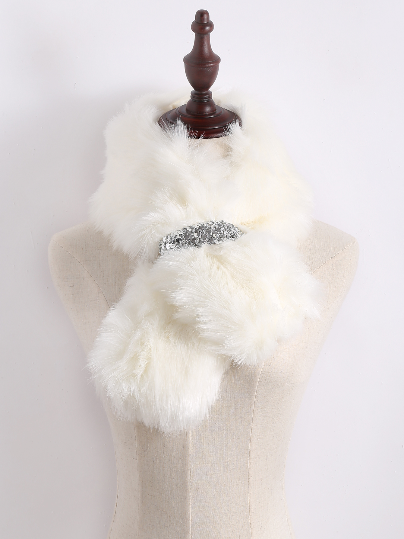 White Fur Stole >> Silver Sequin Tie Up White Faux Fur Stole White Fur Stole >> Silver Sequin Tie Up White Faux Fur Stole