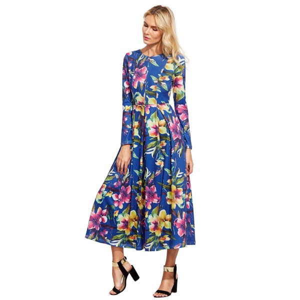 

Flowery Floral Pleated Dress, Multicolor