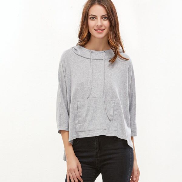 

Dip Hem Pocket Front Hooded Sweatshirt, Light grey