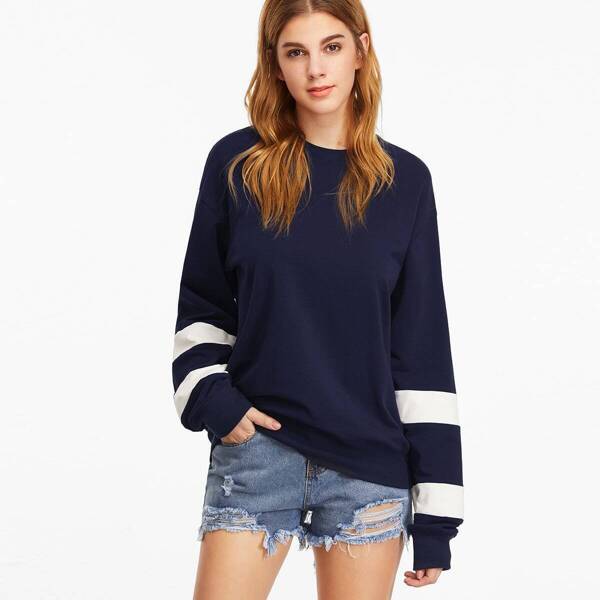 

Navy Drop Shoulder Striped Sleeve Sweatshirt