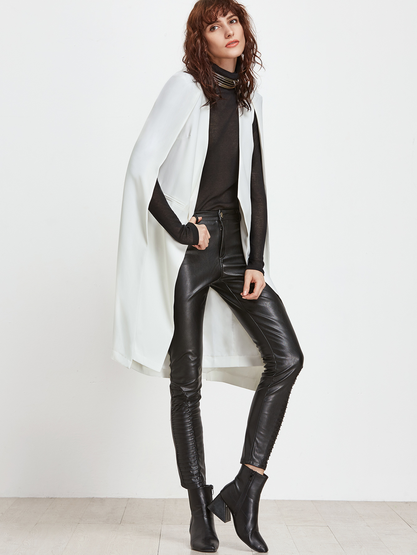 White Longline Open Front Cape Blazer