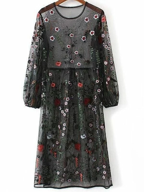 shein black floral dress