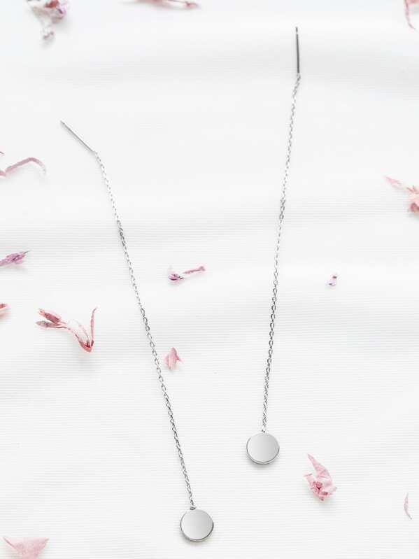 Silver Chain Strand Drop Earrings Shein Sheinside