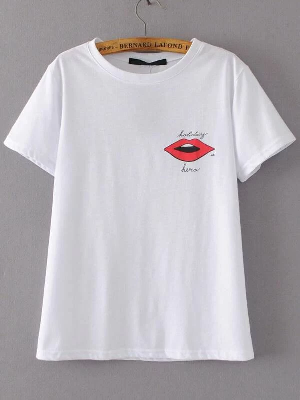 Camiseta blanca con estampado de labios | Mode de Mujer Camiseta blanca con estampado de labios | Mode de Mujer