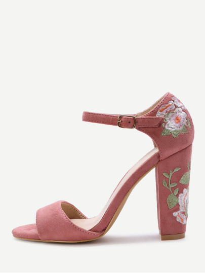 Grueso Tacón Sandalias La Rosada Del Bordado De Flor SzLpqUMVG