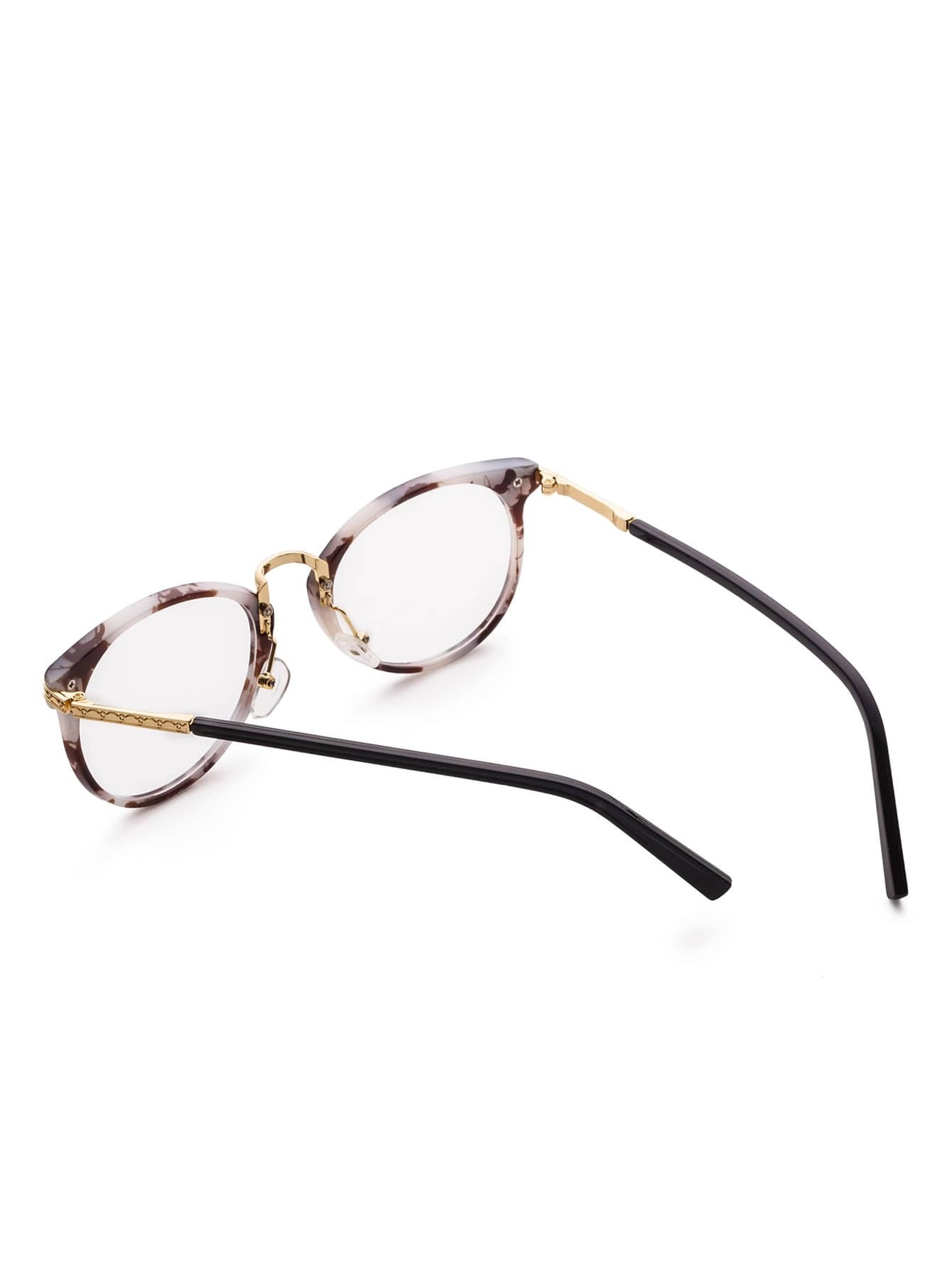 Marble Frame Metal Arm Clear Lens Glasses -SheIn(Sheinside)