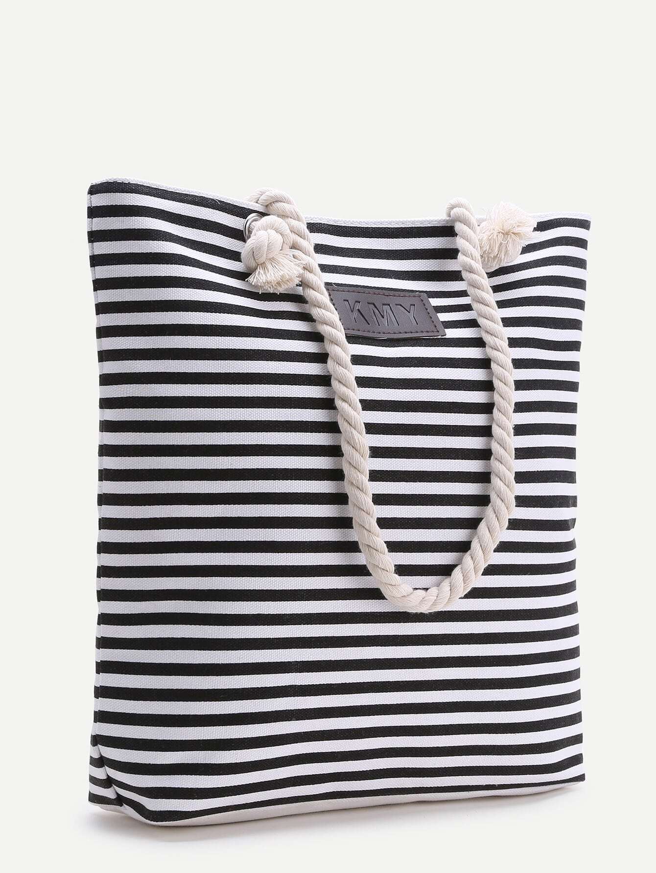 Black Striped Print Tote Bag