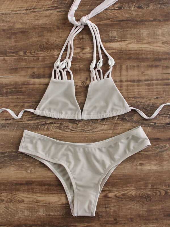 

Strappy Triangle Bikini Set, Khaki