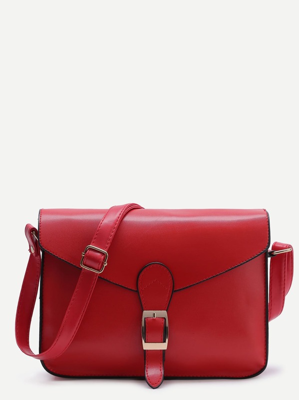 

Contrast Trim Buckled Flap Bag, Red