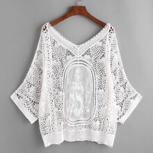 V Neckline Crochet Lace Beach Cover Up