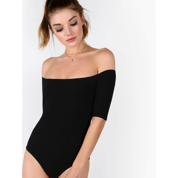 

Off Shoulder Half Sleeve Bodysuit, Black