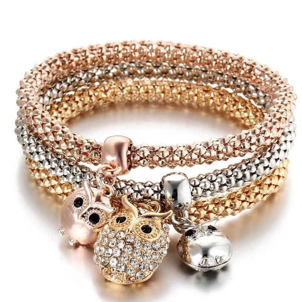 

Multicolor Owl Charm Bracelet 3Pcs