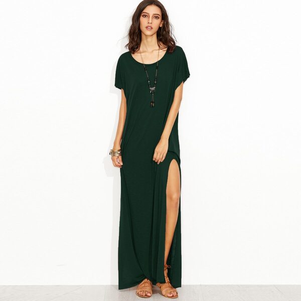 

Short Sleeve High Slit Maxi Dress, Dark green