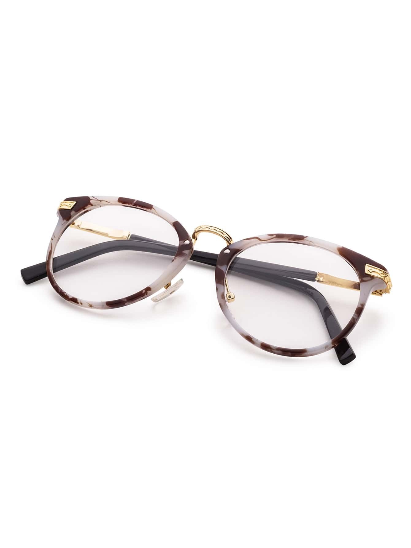 Marble Frame Metal Arm Clear Lens Glasses -SheIn(Sheinside)