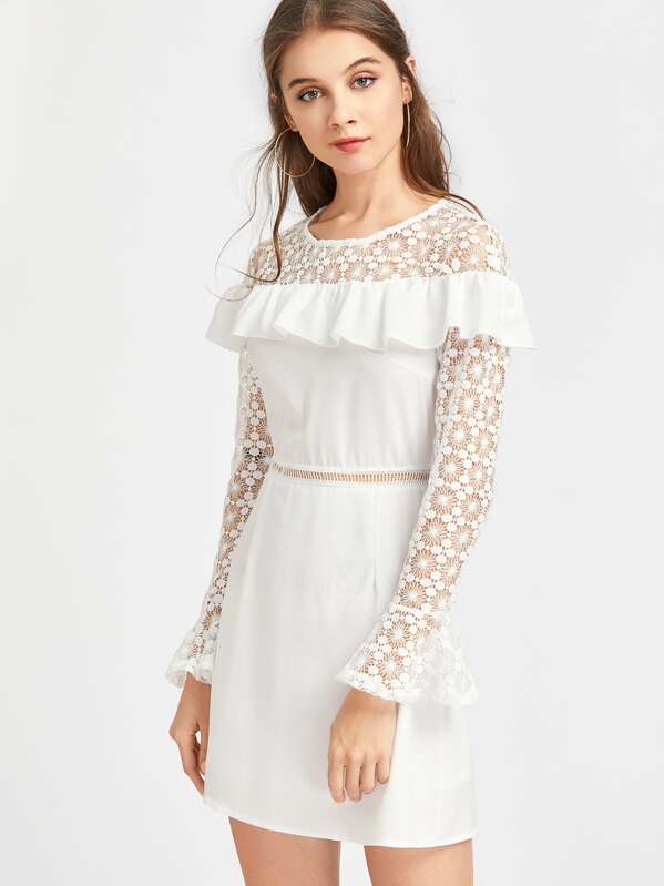 En Soie Blanche Mousseline À Robe De Volants doCeWrxB