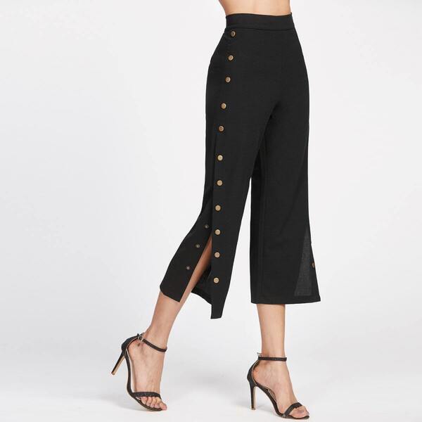 

Metal Button Side Pants, Black