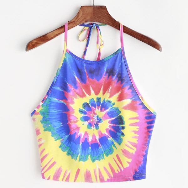 

Spiral Tie Dye Print Tie Halter Top