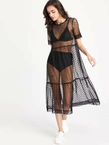 SHEIN VCAY Dobby Mesh Tiered Smock Dress