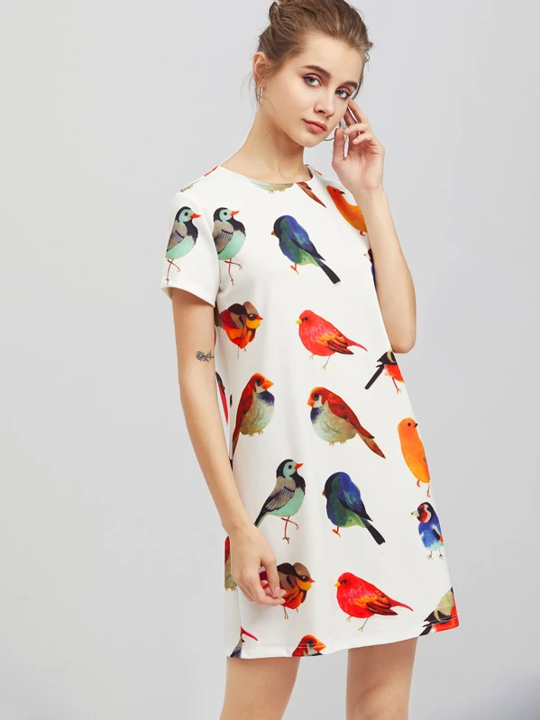 Robe Imprimee Des Oiseaux Partout Mode En Ligne Shein France