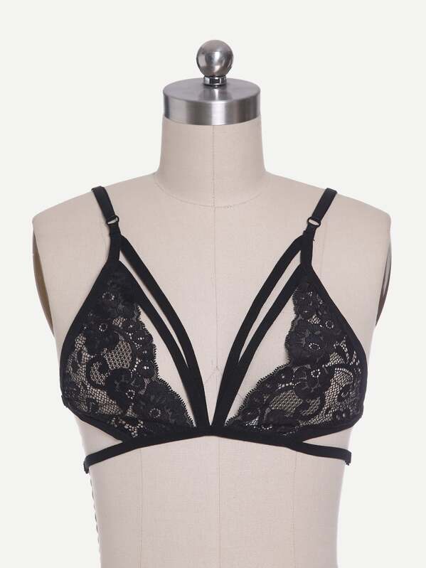 

Strappy Detail Lace Bralet, Black