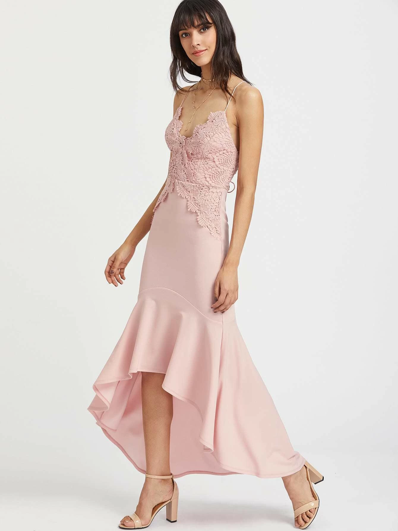 Meerjungfrauen-Kleid mit Spitzen, Vorne Kurz Hinten Lang Meerjungfrauen-Kleid mit Spitzen, Vorne Kurz Hinten Lang