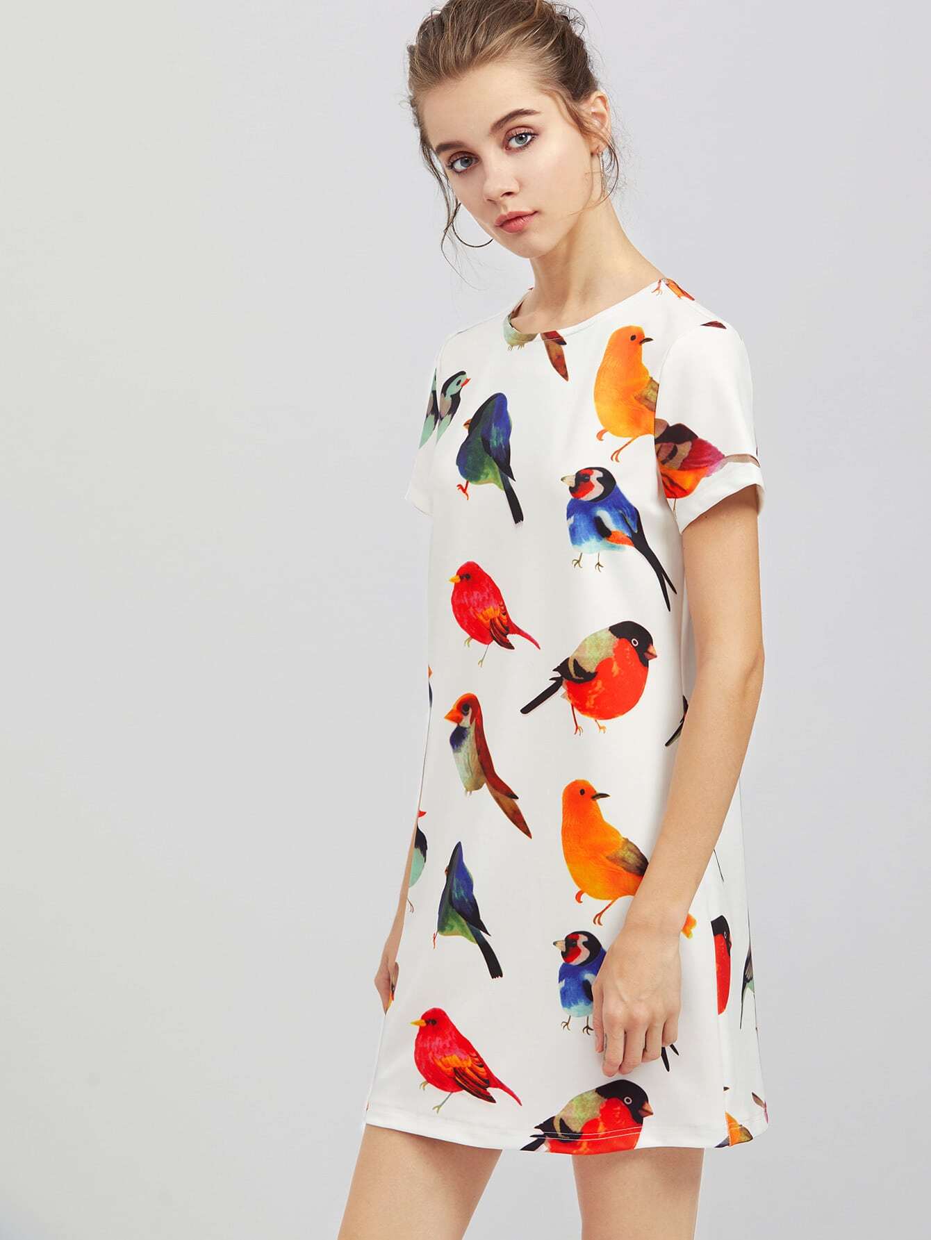Es Estampado Vestido Con De PájaroShein sQtCxhrdB