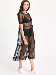 SHEIN VCAY Dobby Mesh Tiered Smock Dress