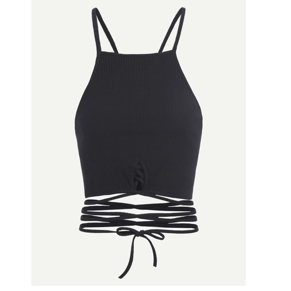 

Tie Hem Crop Cami Top, Black