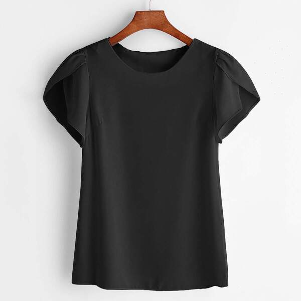 

Petal Sleeve Chiffon Blouse, Black