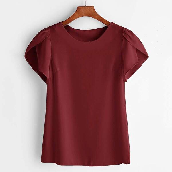 

Solid Petal Sleeve Chiffon Blouse, Burgundy