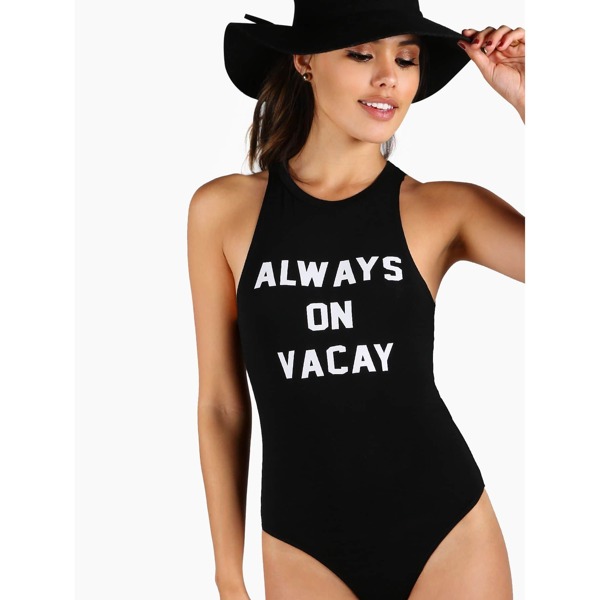 

Slogan Print Racer Front Bodysuit