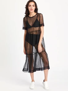 SHEIN VCAY Dobby Mesh Tiered Smock Dress