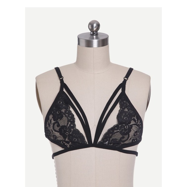 

Strappy Detail Lace Bralet, Black