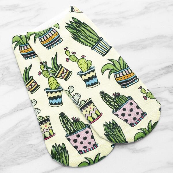 

Cactus Print Invisible Socks, Green