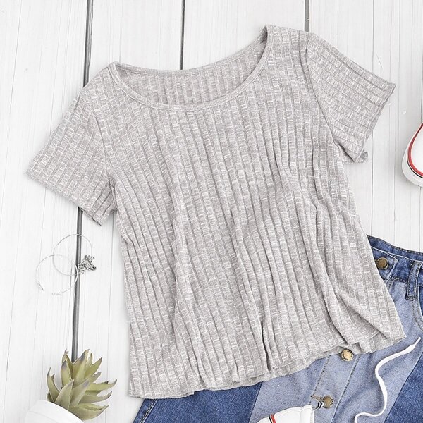 

Space Dye Ribbed Knit Tee, Grey