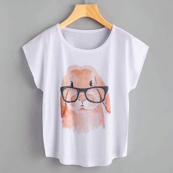 

Cartoon Print Dolman Sleeve Tshirt