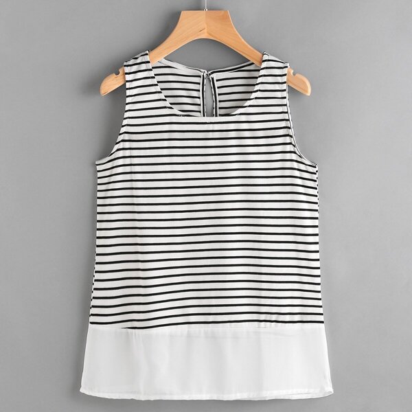 

Pinstripe Keyhole Back Tank Top, Black and white